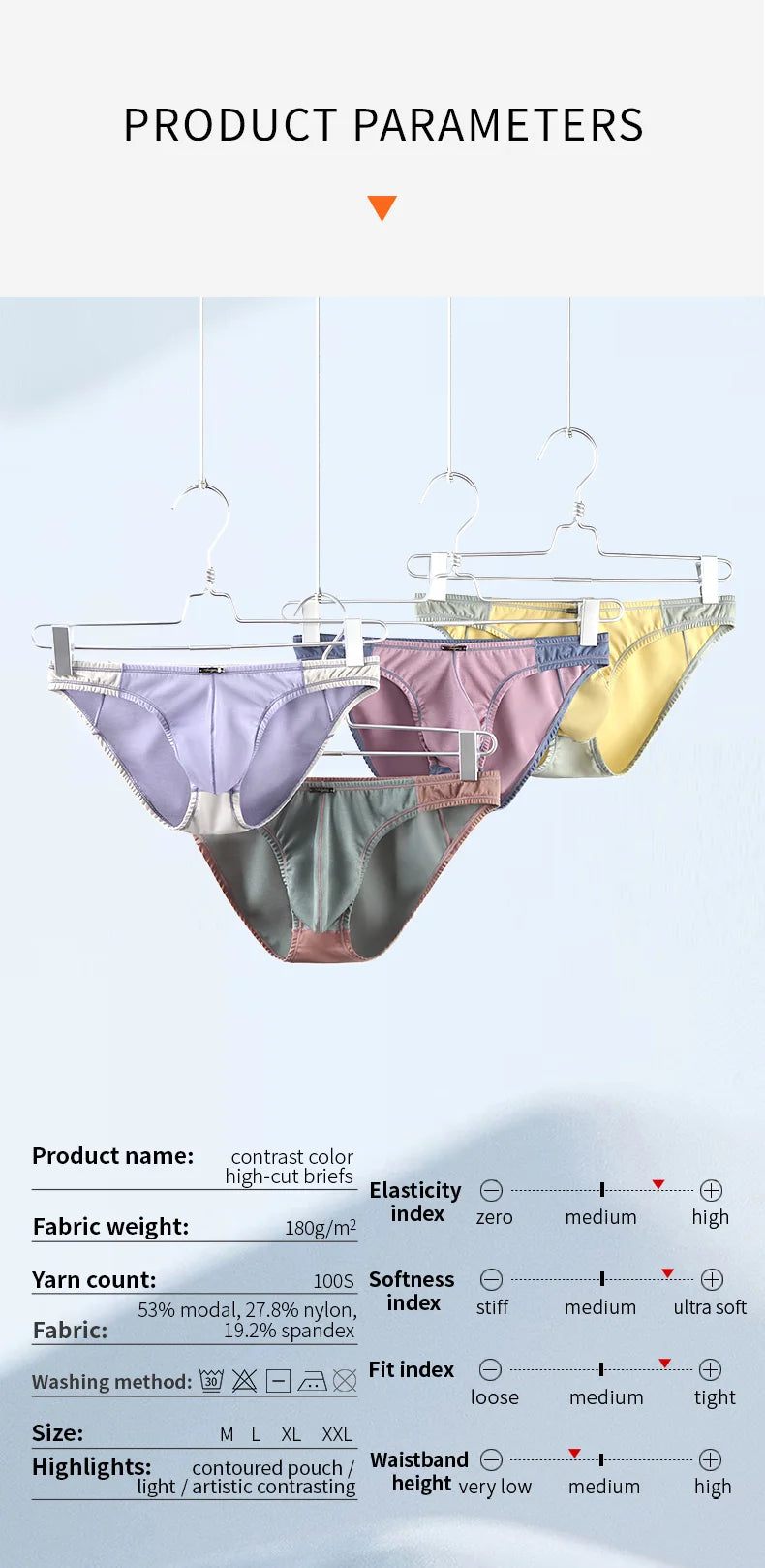 52025 Men's Contrast Color High-Cut Briefs – Soft, Delicate, and Stylish. Original Design, Sexy & Comfortable Premium Men Slips