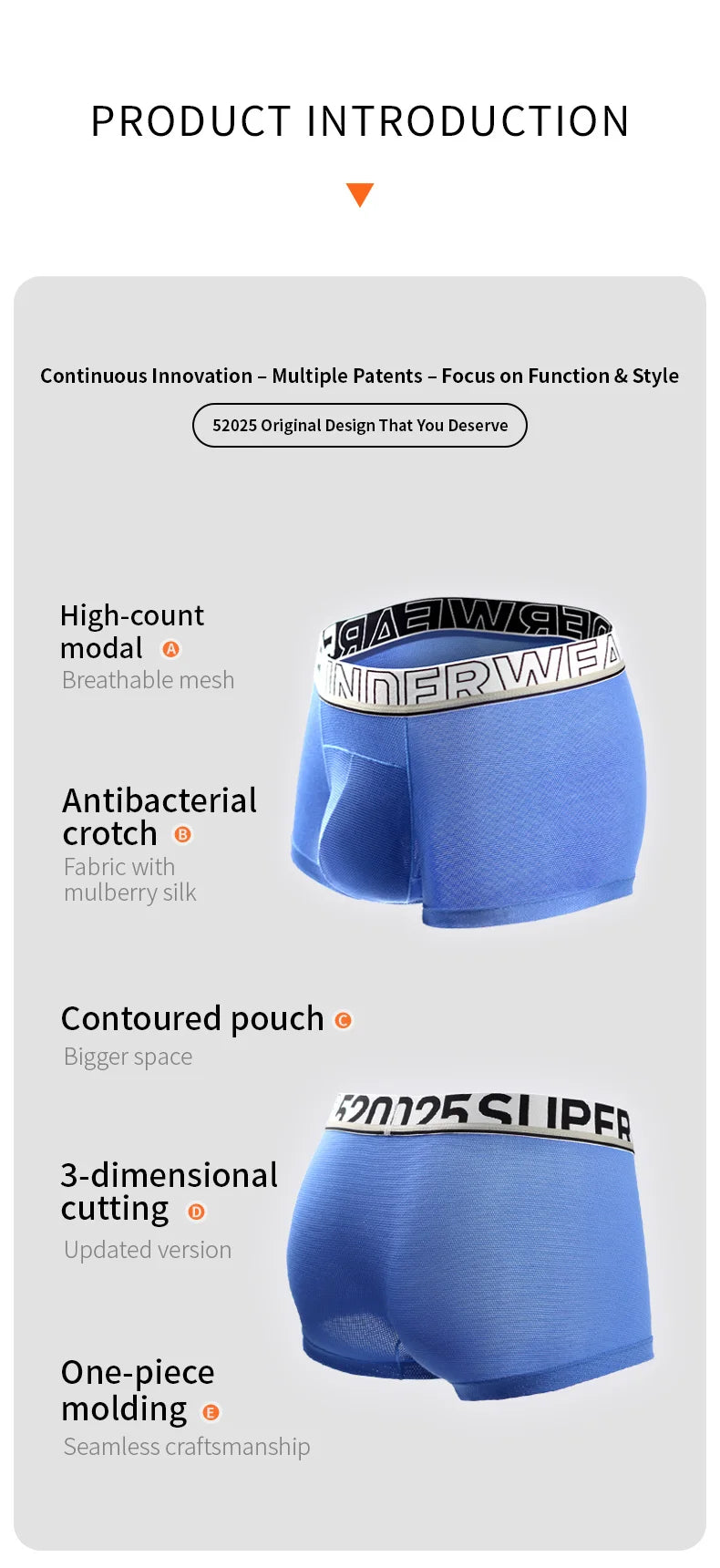 52025 Men's Breathable Boxers – Quick-Drying, High-Count Modal with Silk Touch. Seamless Design for Ultimate Comfort & Style