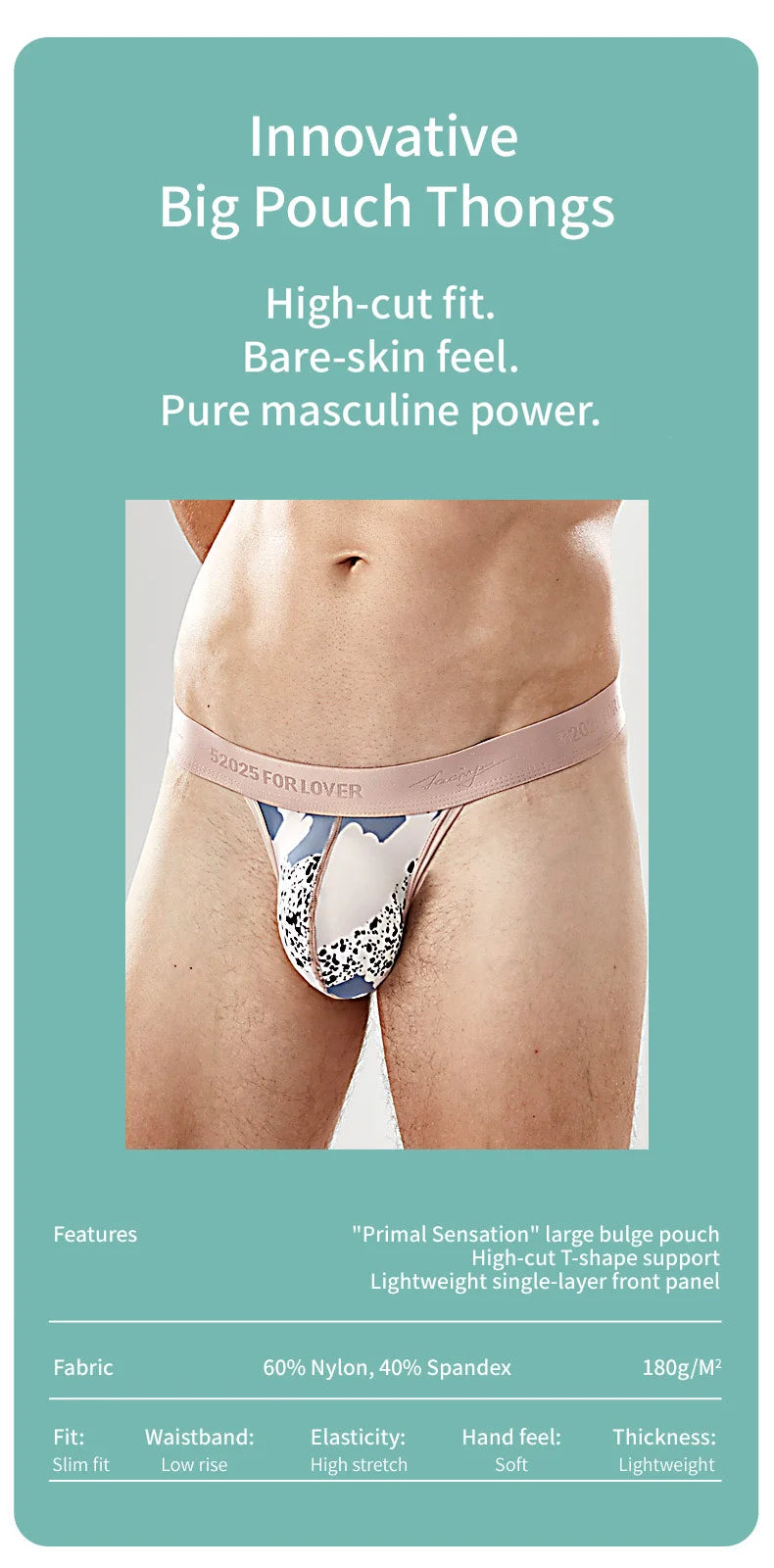 52025 Men's Big Pouch Thongs – Ultra-Soft, Cooling, and Supportive. Silky-Smooth with Enhanced Lift for Comfort and Sexy Look