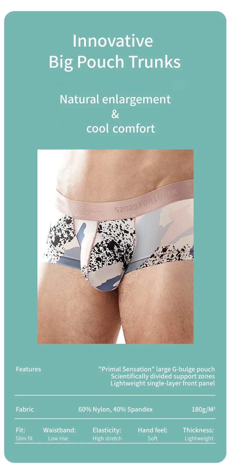 52025 Men's Big Pouch Trunks – Ultra-Soft, Cooling, and Supportive. Silky-Smooth Boxers for All-Day Comfort and Confidence