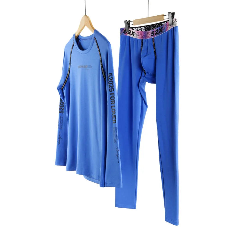 52025 Men Thickened Fleece-lined Thermal Underwear Cotton Viscose Base Layer Soft Warm Comfortable Long Johns Colorful Waistband