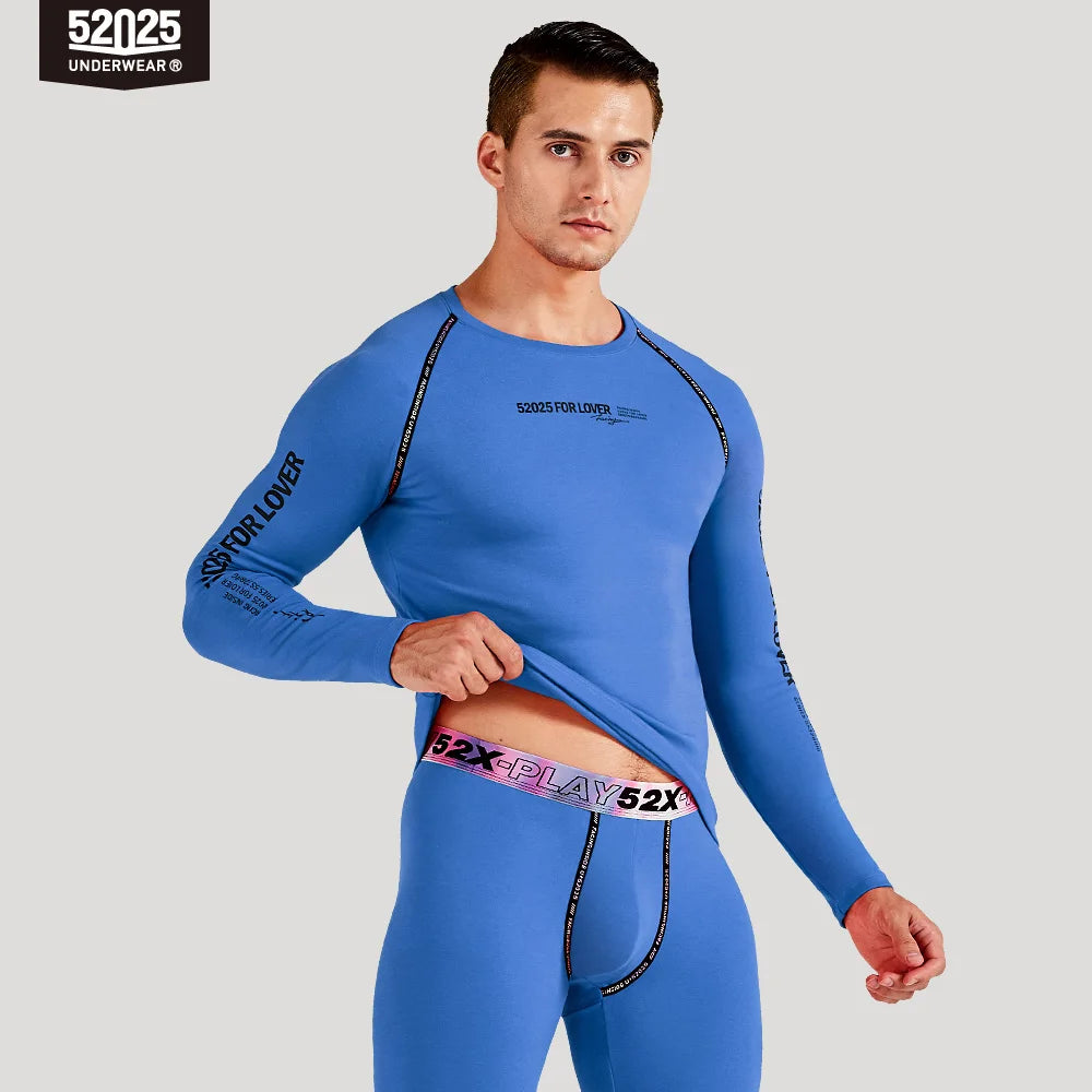 52025 Men Thickened Fleece-lined Thermal Underwear Cotton Viscose Base Layer Soft Warm Comfortable Long Johns Colorful Waistband