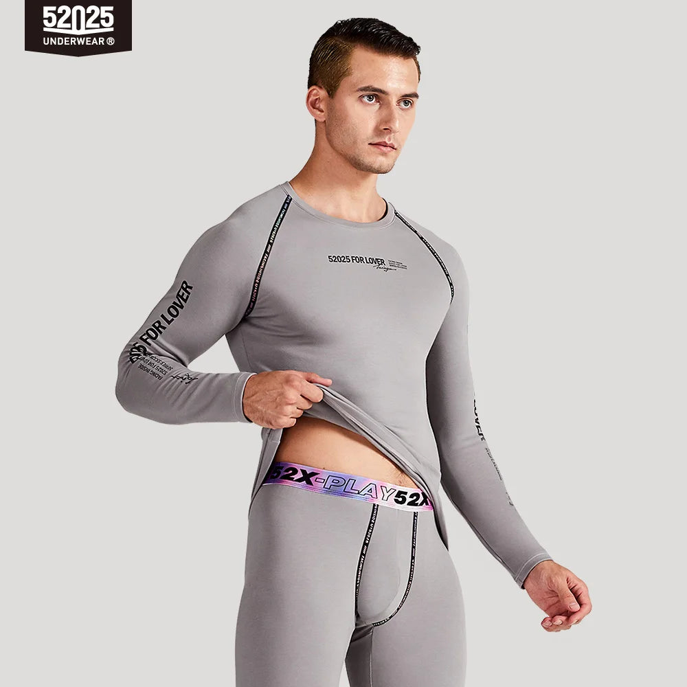 52025 Men Thickened Fleece-lined Thermal Underwear Cotton Viscose Base Layer Soft Warm Comfortable Long Johns Colorful Waistband
