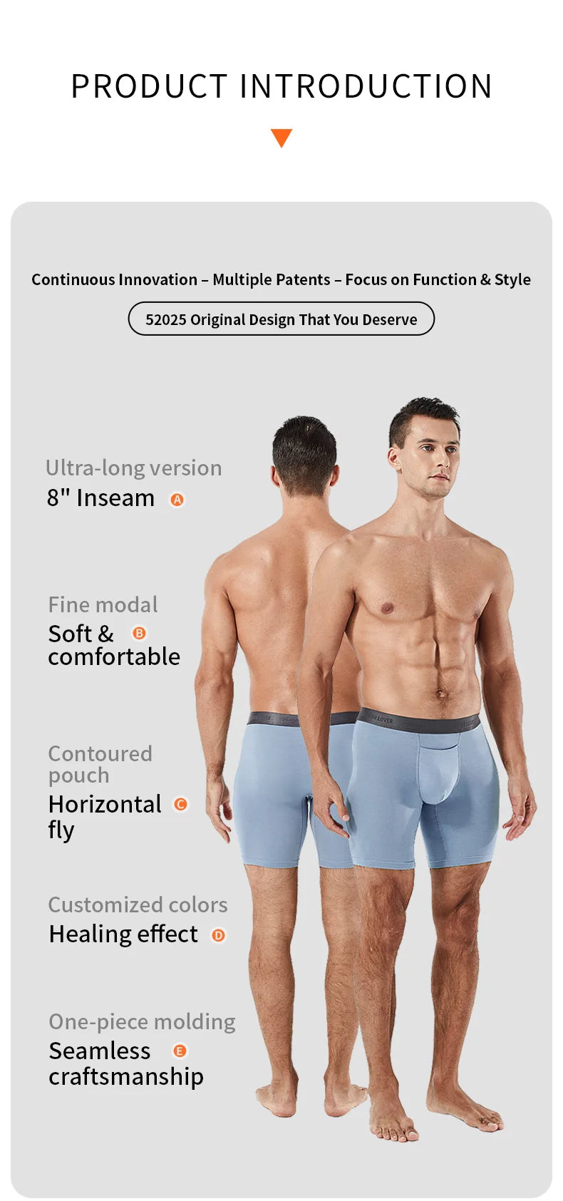 52025 Luxury Modal Boxer Briefs – 8" Inseam, Ultra-Soft & Seamless. Breathable, Long Men's Boxers for Comfort & Sexy Style