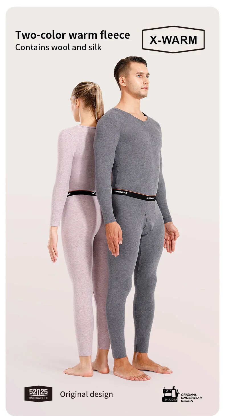 52025 Men Thermal Underwear Women Thermal Underwear Warm Fleece-lined Double-faced Two-color Base Layer Comfortable Long Johns