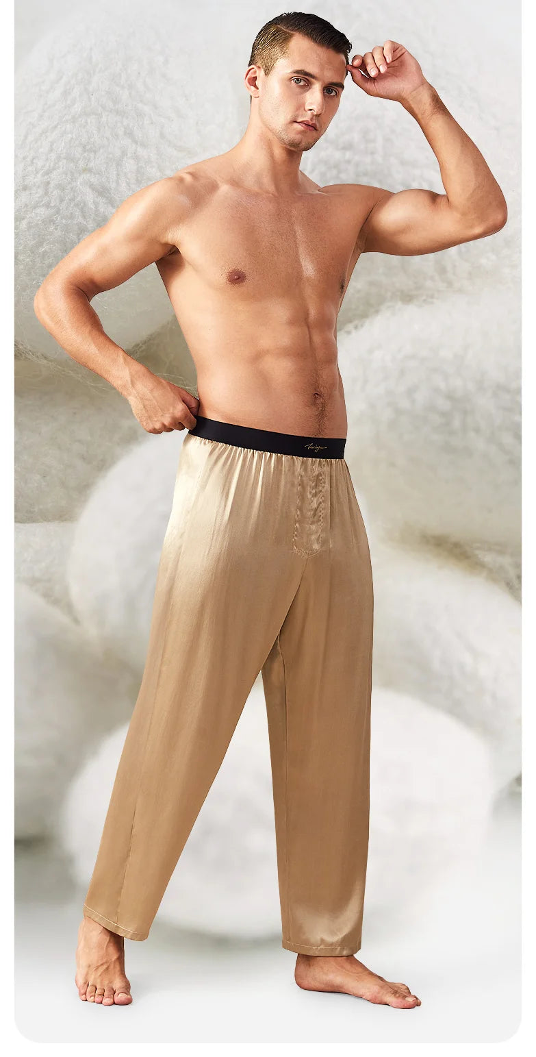 52025 Luxury Men’s Silk Pants – Premium 100% Mulberry Silk Lounge and Pajama Sleepwear Trousers, Luxurious Comfort and Style
