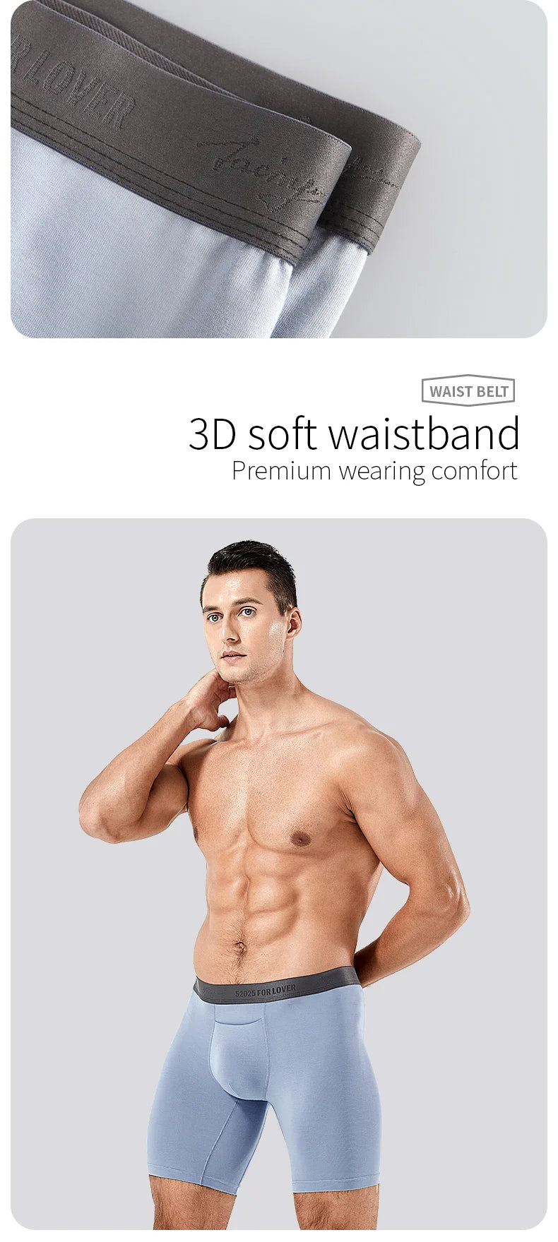 52025 Luxury Modal Boxer Briefs – 8" Inseam, Ultra-Soft & Seamless. Breathable, Long Men's Boxers for Comfort & Sexy Style
