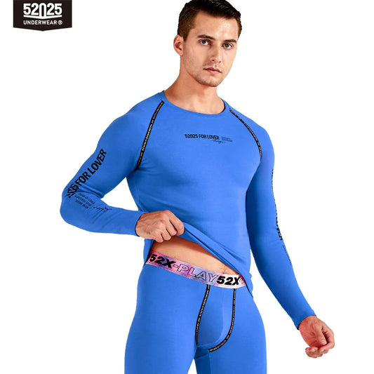 52025 Men Thickened Fleece-lined Thermal Underwear Cotton Viscose Base Layer Soft Warm Comfortable Long Johns Colorful Waistband