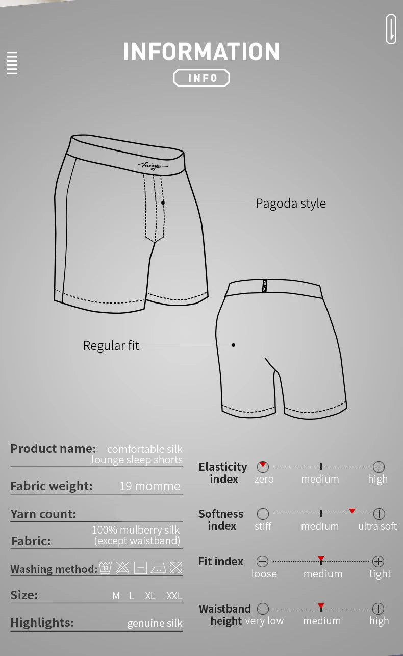52025 Luxury Silk Men's Shorts Pure Mulberry Silk Lounge Shorts for Men Natural Silk Pajama Luxurious Feel Everyday Comfort