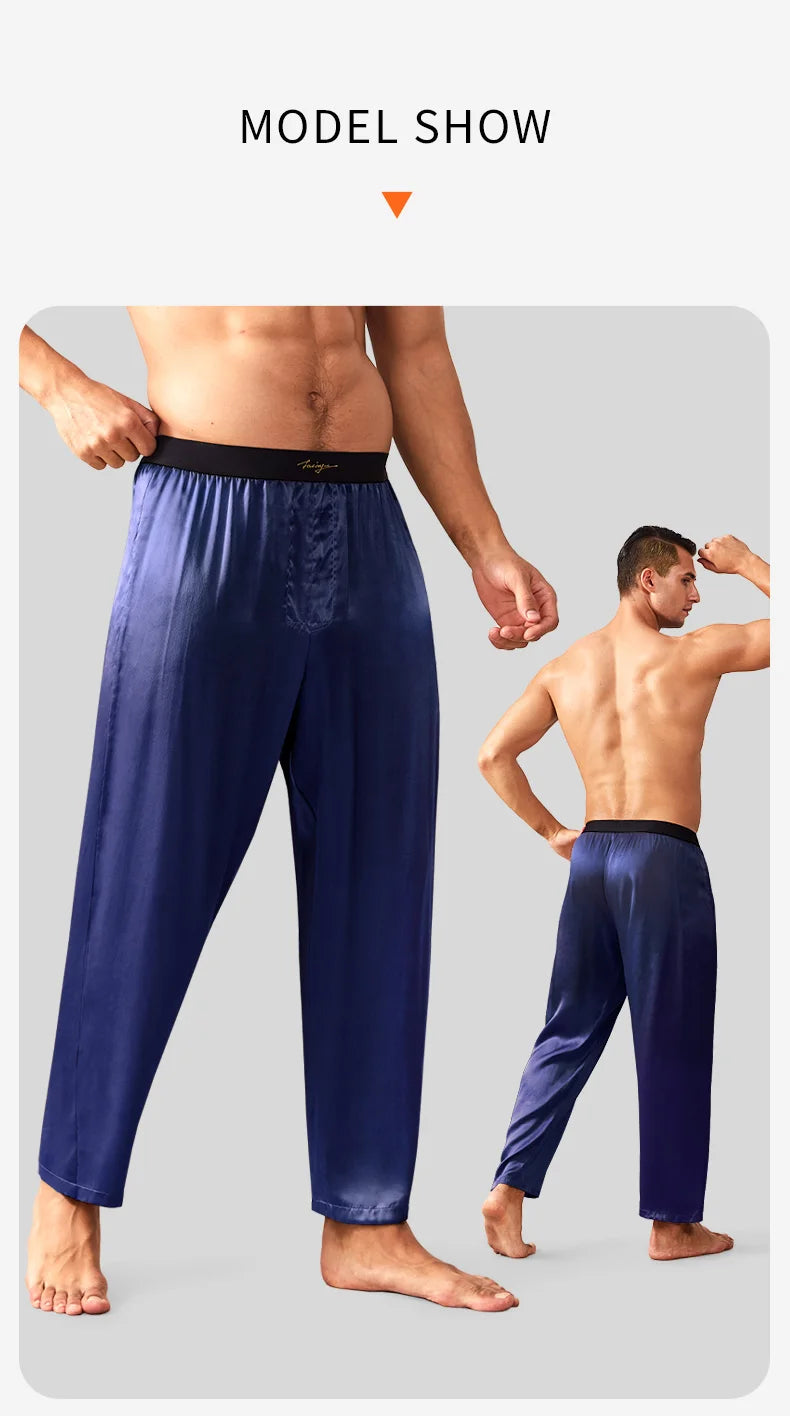 52025 Luxury Men’s Silk Pants – Premium 100% Mulberry Silk Lounge and Pajama Sleepwear Trousers, Luxurious Comfort and Style