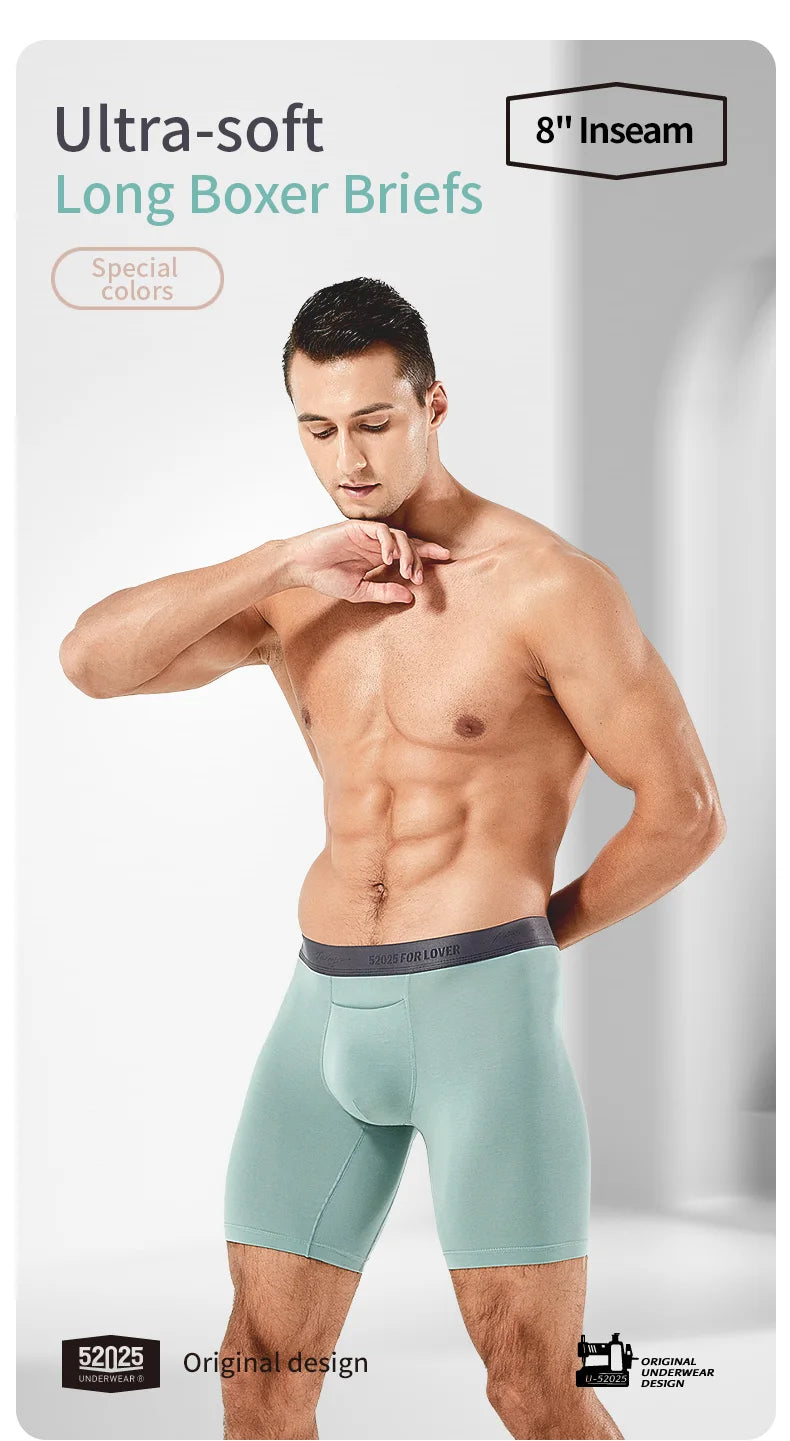 52025 Luxury Modal Boxer Briefs – 8" Inseam, Ultra-Soft & Seamless. Breathable, Long Men's Boxers for Comfort & Sexy Style
