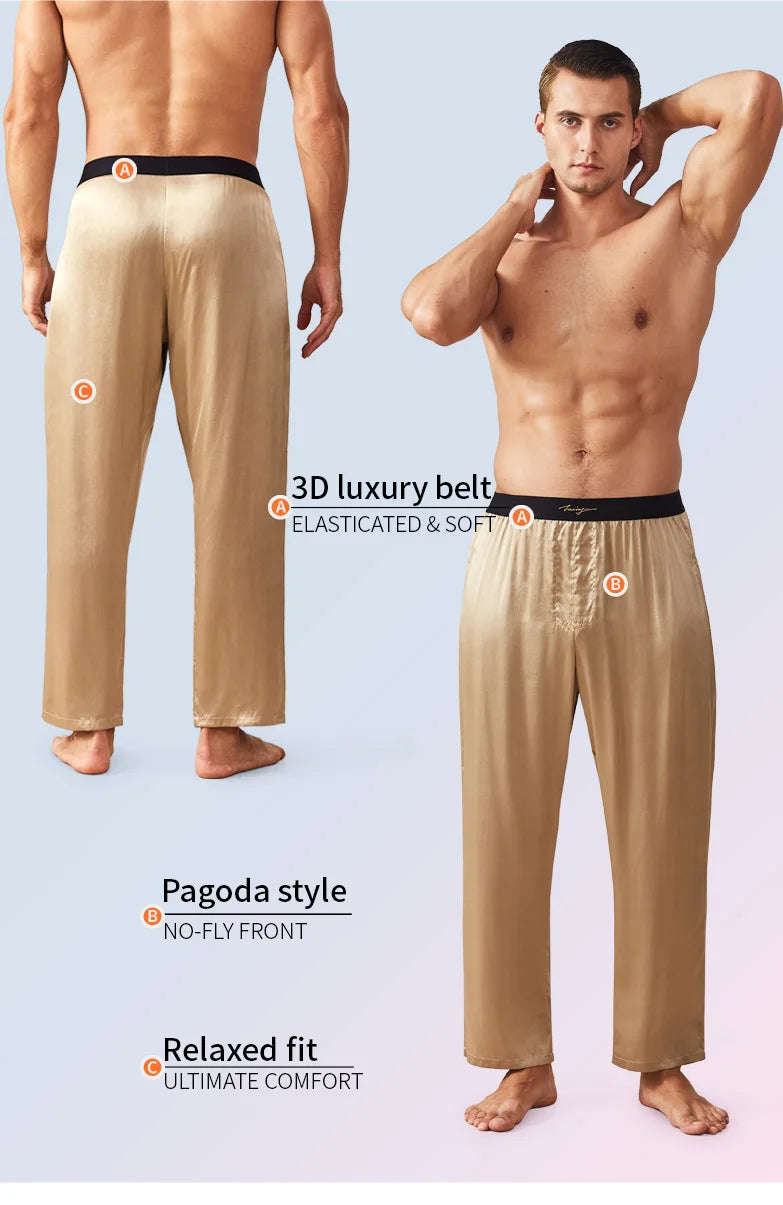 52025 Luxury Men’s Silk Pants – Premium 100% Mulberry Silk Lounge and Pajama Sleepwear Trousers, Luxurious Comfort and Style