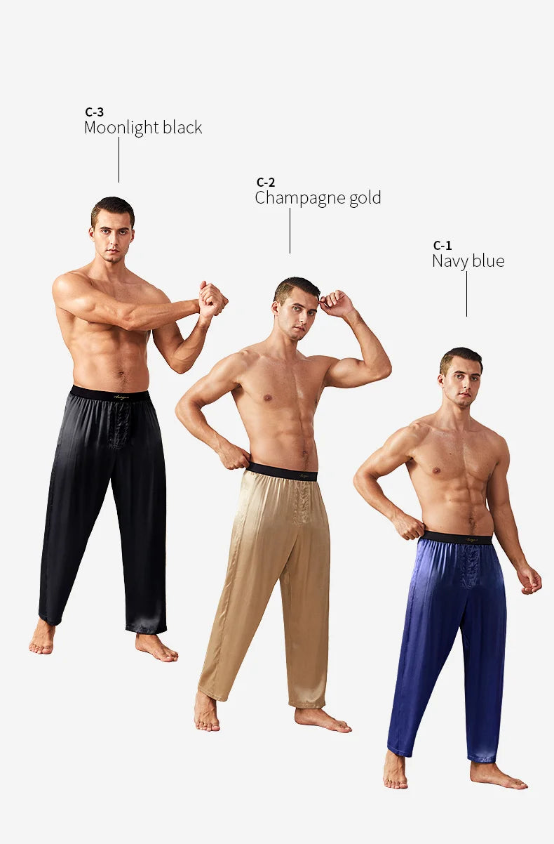 52025 Luxury Men’s Silk Pants – Premium 100% Mulberry Silk Lounge and Pajama Sleepwear Trousers, Luxurious Comfort and Style