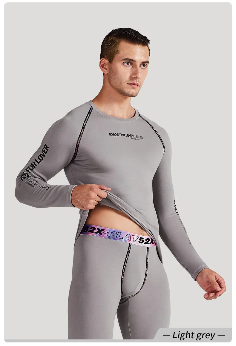 52025 Men Thickened Fleece-lined Thermal Underwear Cotton Viscose Base Layer Soft Warm Comfortable Long Johns Colorful Waistband