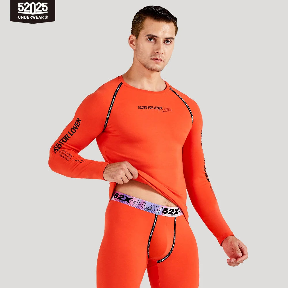 52025 Men Thickened Fleece-lined Thermal Underwear Cotton Viscose Base Layer Soft Warm Comfortable Long Johns Colorful Waistband