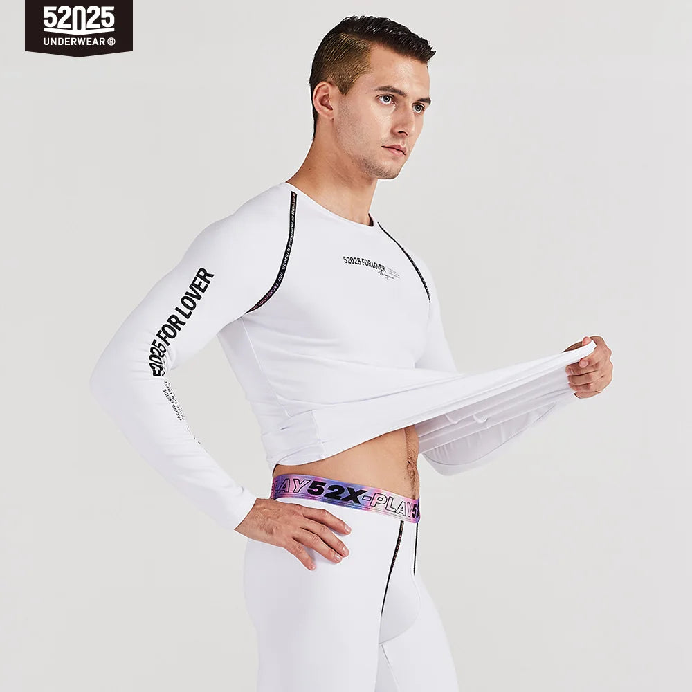 52025 Men Thickened Fleece-lined Thermal Underwear Cotton Viscose Base Layer Soft Warm Comfortable Long Johns Colorful Waistband